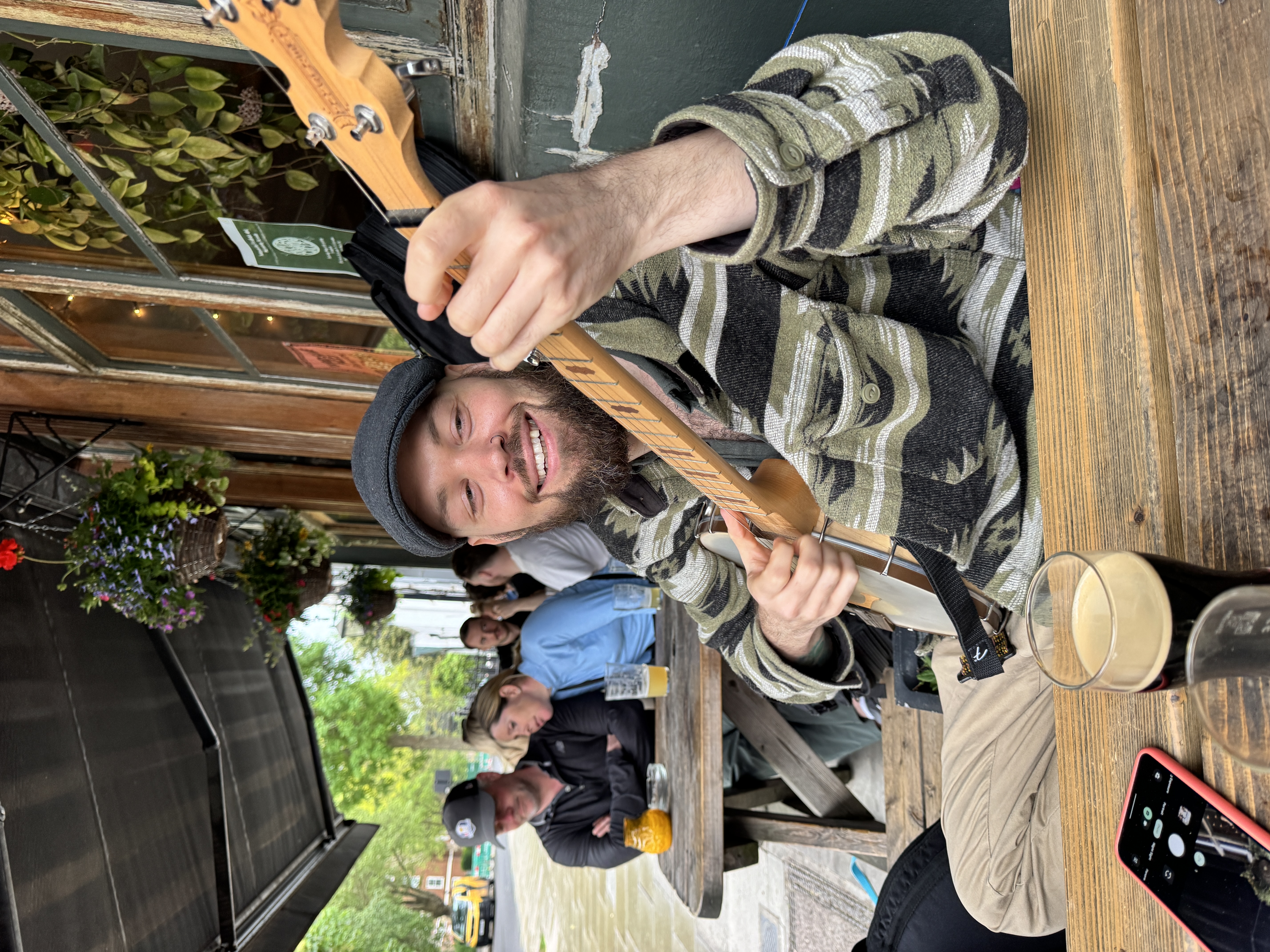 Banjo player smiling at the camera